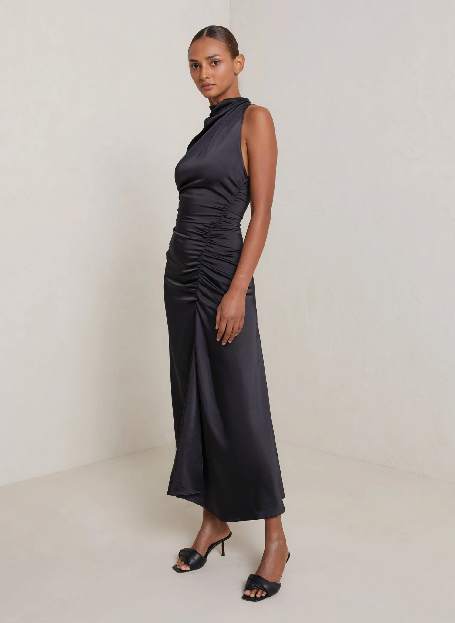 ALC LTD Inez Satin Dress draped on model